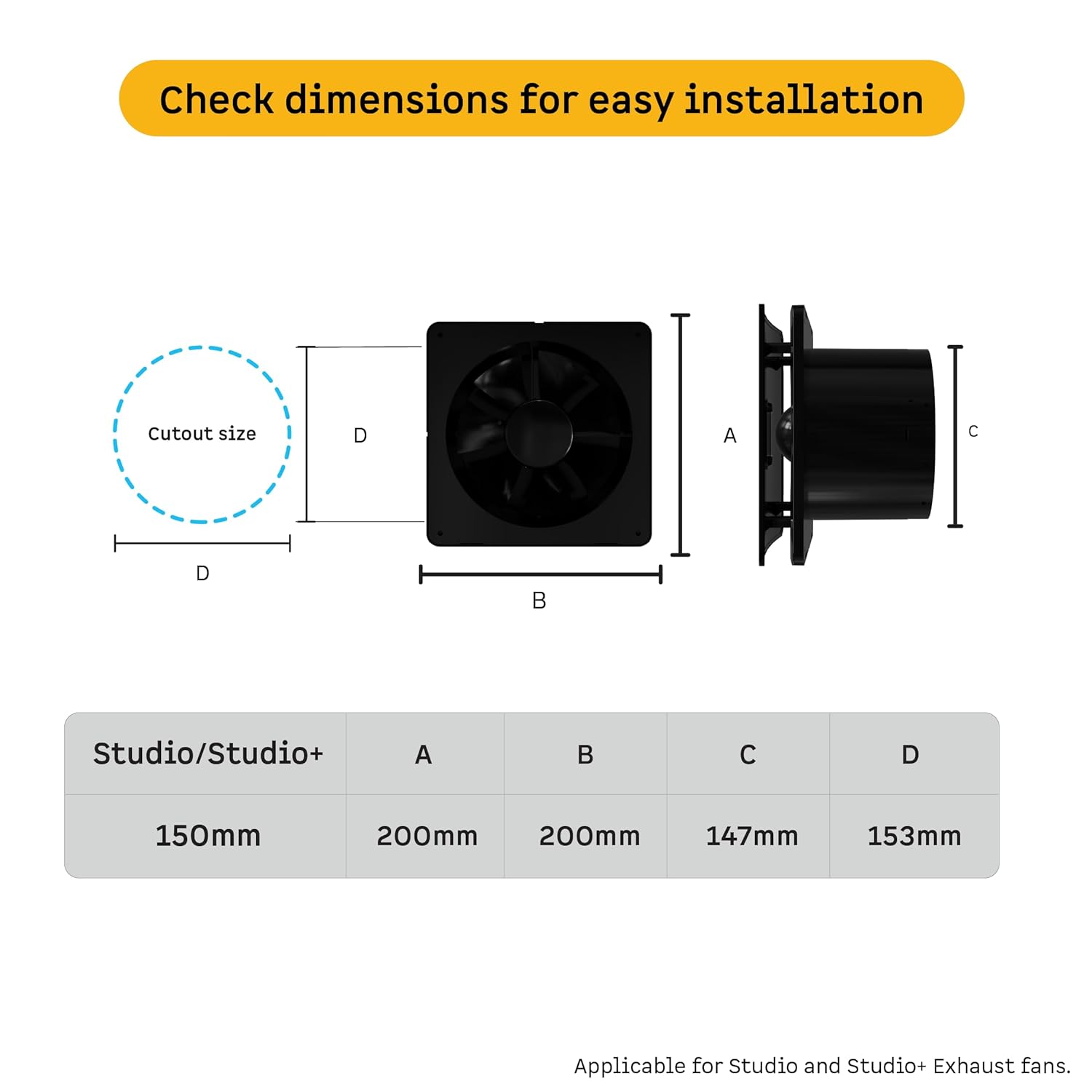 atomberg Studio+ Exhaust 6 Inches | Suitable for Bathroom, Kitchen | BLDC Motor | Easy to Clean | 2 Year Warranty (Gloss Black)