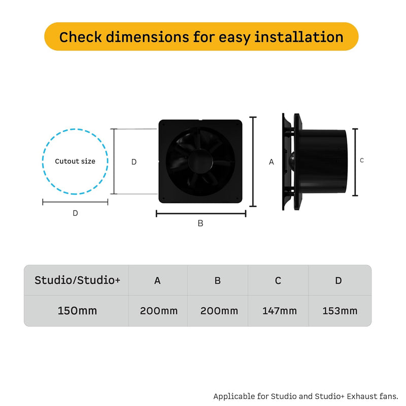atomberg Studio+ Exhaust 6 Inches | Suitable for Bathroom, Kitchen | BLDC Motor | Easy to Clean | 2 Year Warranty (Gloss Black)