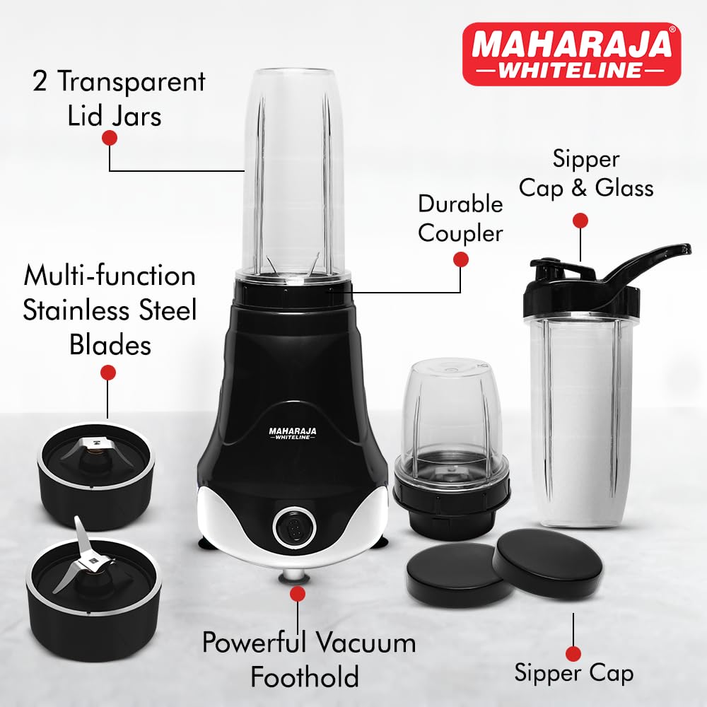Maharaja Whiteline Xpress Blend Mixer Grinder With 3 Jars 400 Watt- Mx-280 (Black & White) Plastic
