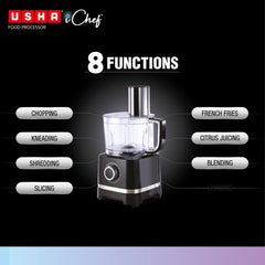 Usha ICHEF Food Processor 800 Watts Copper Motor with 9 Accessories & 8 Functions (BLACK)