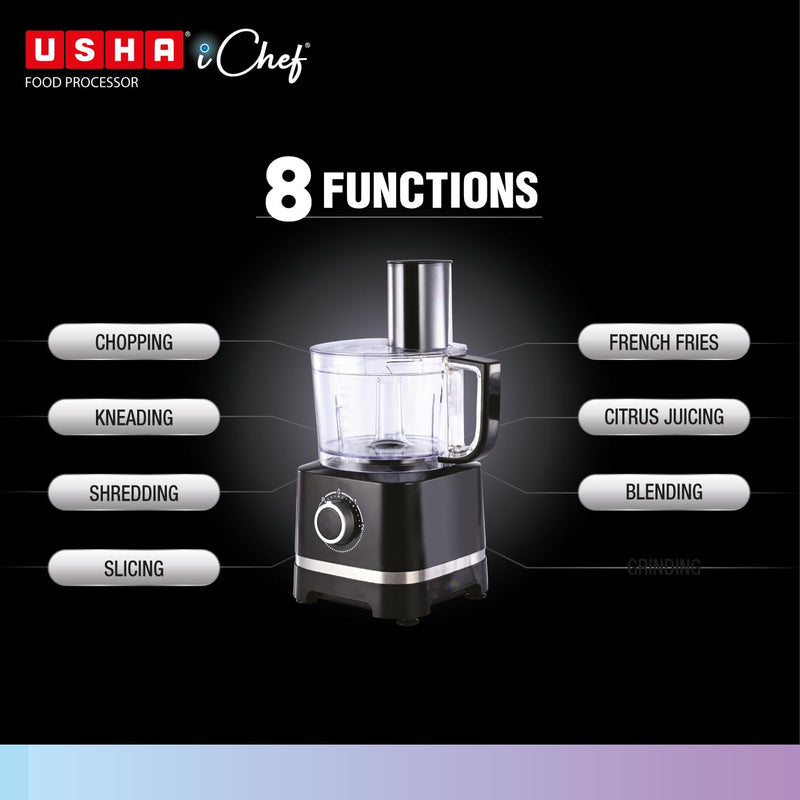 Usha ICHEF Food Processor 800 Watts Copper Motor with 9 Accessories & 8 Functions (BLACK)