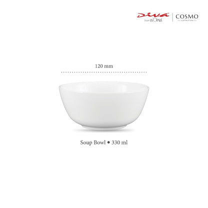 Diva by La Opala, Cosmo Collection, Opal Glass Soup Bowl Set 6 pcs, Plainware, White
