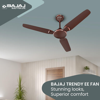 Bajaj Trendy EE 1200 Mm Ceiling Fan | Energy Efficient With BEE 1-Star Rated | 2 Years Warranty【Walnut & Rustic Copper 】