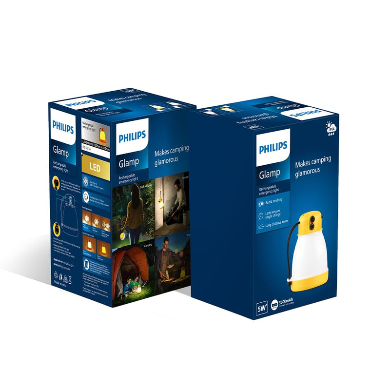 Philips Glamp Yellow 5W Rechargeable LED Emergency Light, 3600 mAh Battery, 6 Hours Backup