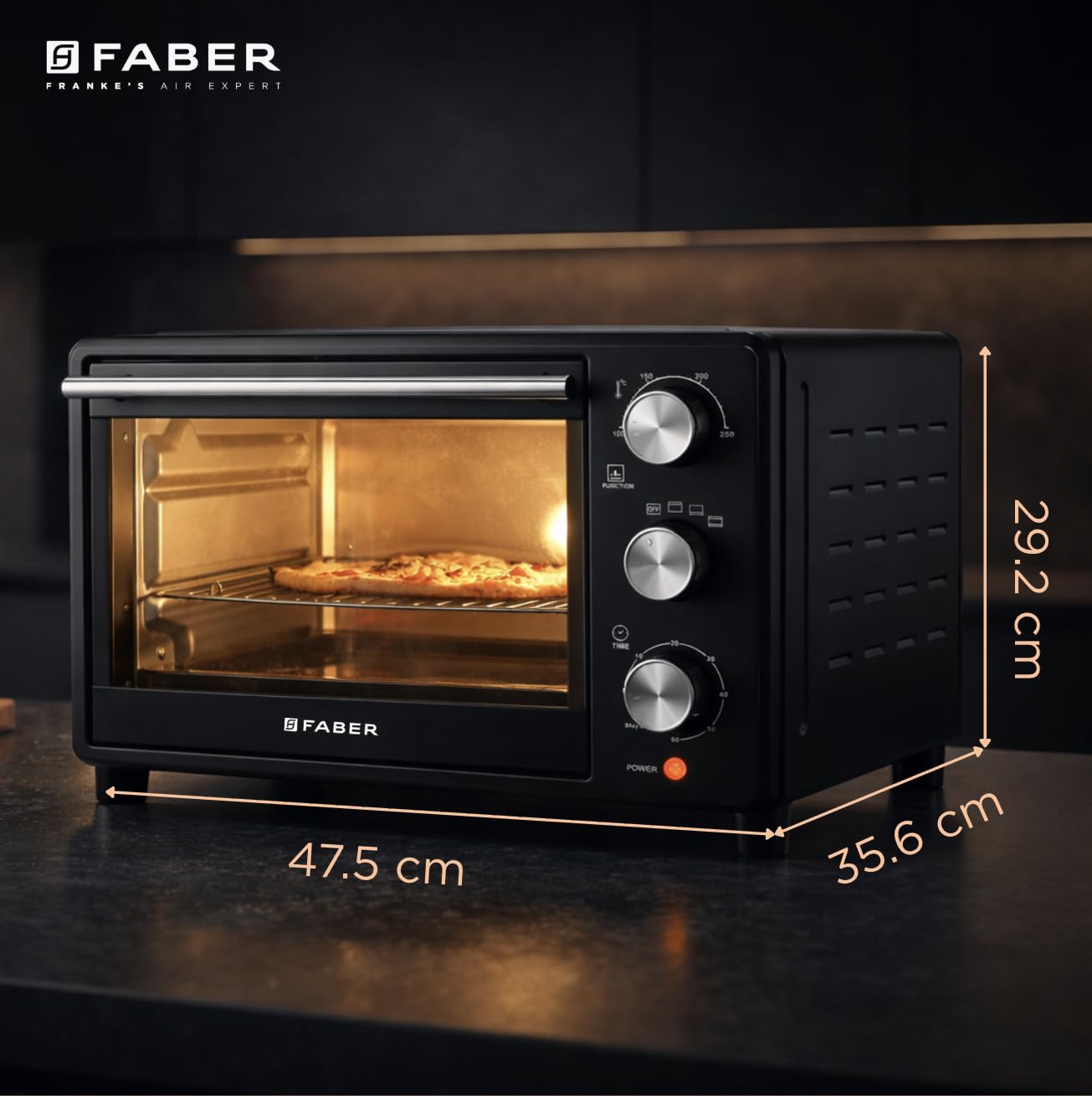 Faber FOTG 24L Neo|1500 Watts OTG|Bake,Toast, Grill| 4 Stage Functions,Upper & Lower Heating|Cool-Touch Handle, Heat Resistant Glass, Indicator Light, Auto-Shut, Ready Bell| Removable Crumb Tray