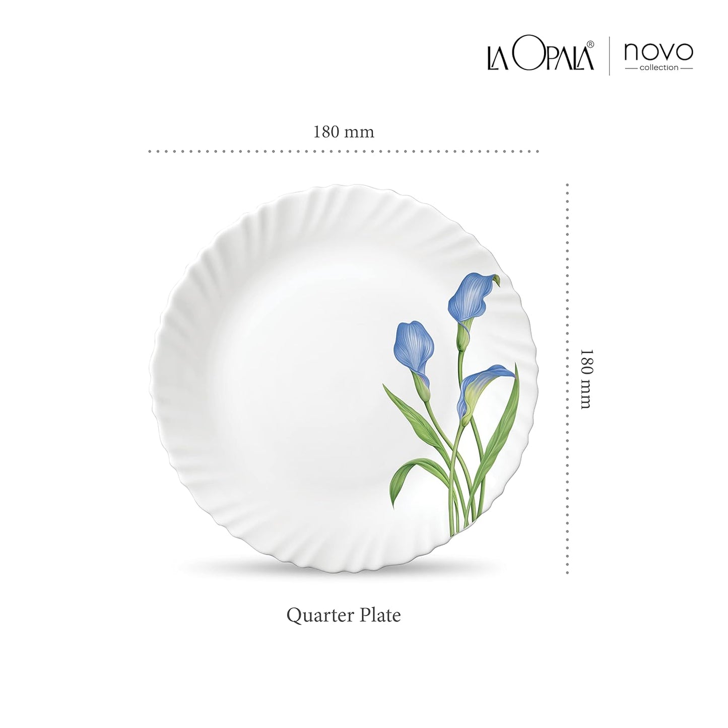 La Opala Novo Collection Opal Glass Crockery | Quarter Plate Set of 6 | Tender Trio Design | Plates for Snacking & Gifting | Microwave Safe | 100% Vegetarian | Extra Strong | Super Light & White