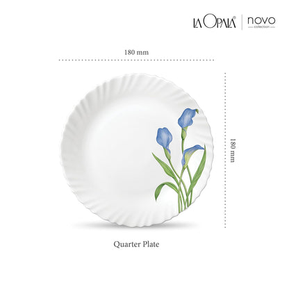 La Opala Novo Collection Opal Glass Crockery | Quarter Plate Set of 6 | Tender Trio Design | Plates for Snacking & Gifting | Microwave Safe | 100% Vegetarian | Extra Strong | Super Light & White