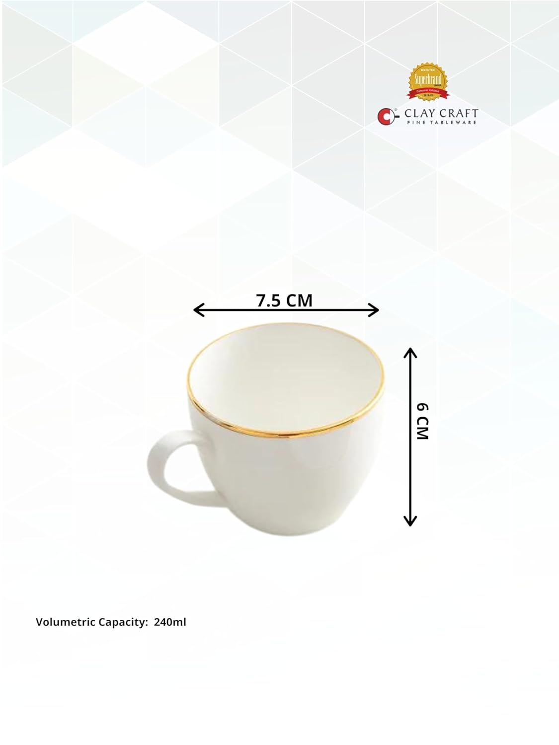 Clay Craft Fine Ceramic Premium Gold Line Printed Cup and Saucer Set of 12 | Capicity 240 ml Each