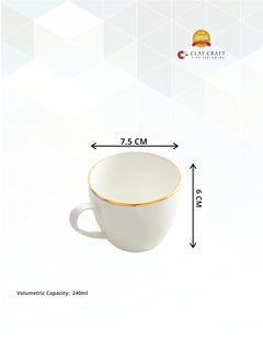 Clay Craft Fine Ceramic Premium Gold Line Printed Cup and Saucer Set of 12 | Capicity 240 ml Each