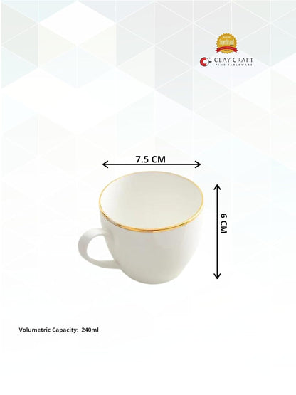 Clay Craft Fine Ceramic Premium Gold Line Printed Cup and Saucer Set of 12 | Capicity 240 ml Each