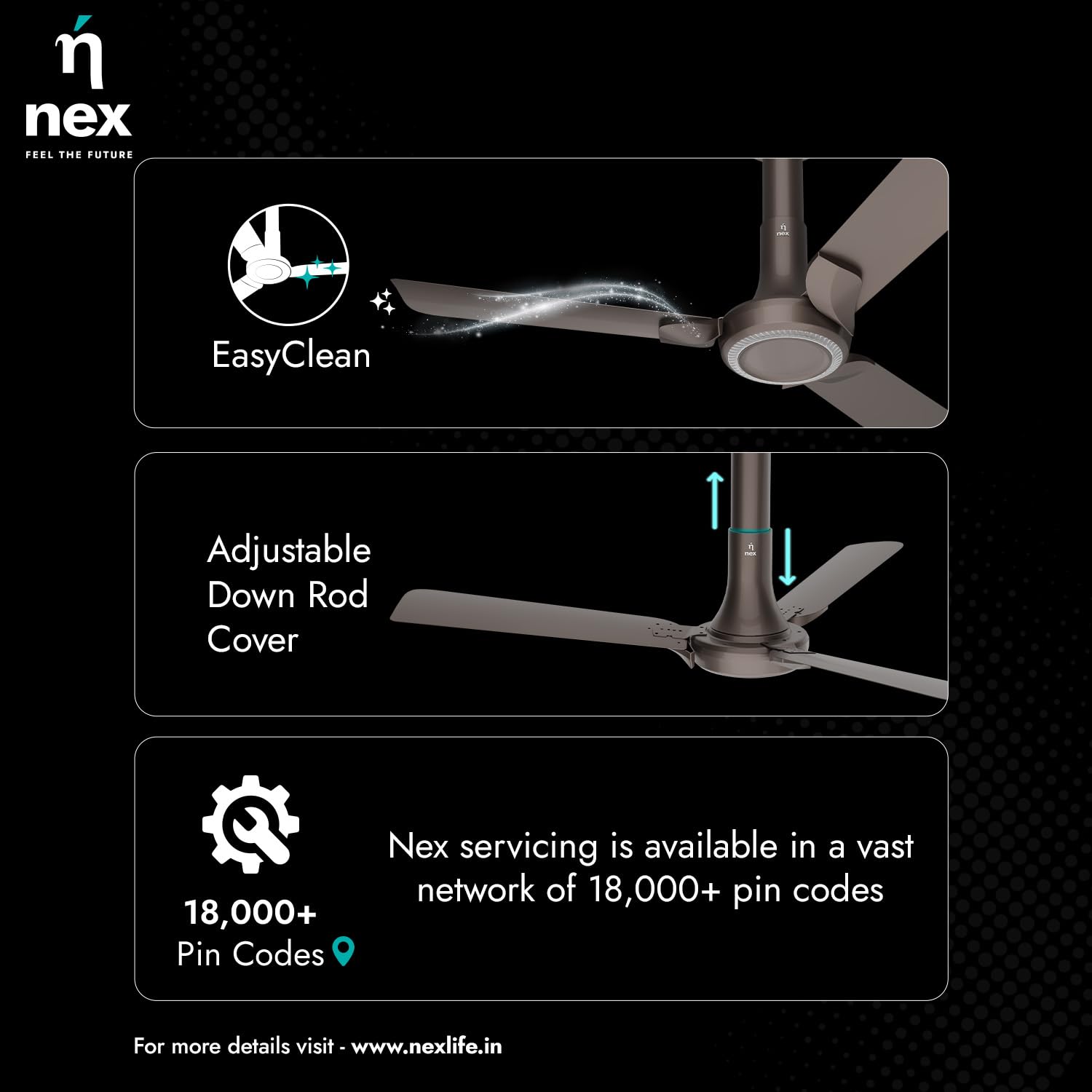 NNEX by BAJAJ Glyde A60 1200 MM | BEE 2 Star Rated Premium Ceiling Fan | 20% Higher Air Thrust* | Airfluence™ Al Blades | Adjustable Downrod | 2-Yr Warranty 【Mist Brown】