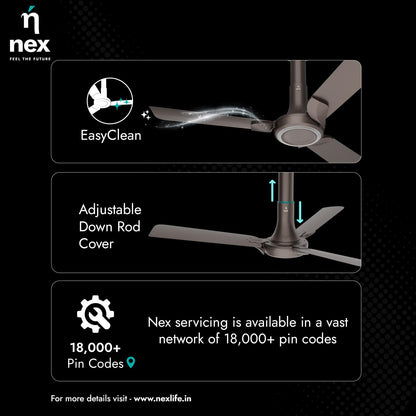 NNEX by BAJAJ Glyde A60 1200 MM | BEE 2 Star Rated Premium Ceiling Fan | 20% Higher Air Thrust* | Airfluence™ Al Blades | Adjustable Downrod | 2-Yr Warranty 【Mist Brown】