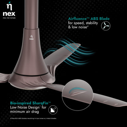 NNEX by BAJAJ Dryft A90 BLDC 1200 MM | 5 Stars Rated Premium Ceiling Fan With Remote Control | 20%* Higher Air Thrust | Airfluence ABS Blade For Low Noise | 2-Yr Warranty Free Installation 【Chestnut】