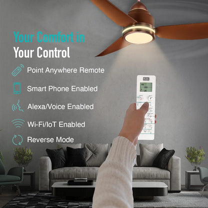 KUHL Luxus C3 1200mm Stylish 65% Power Saving BLDC Ceiling Fan with Remote | Night & Down Light | 29W |BEE 5 Star | Low Noise | IoT –Operate via Mobile & Alexa | Reverse Mode |Free Installation|Brown