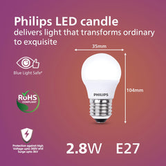 Philips 2.8W LED Frosted Candle Bulb (White, B0GHP9V71M)