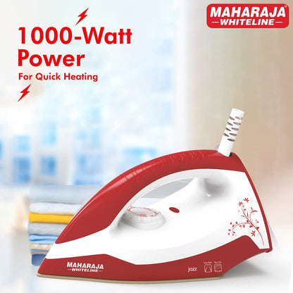 Maharaja Whiteline Jazz Dry Iron, 1000 Watt, Red and White (DI-127)