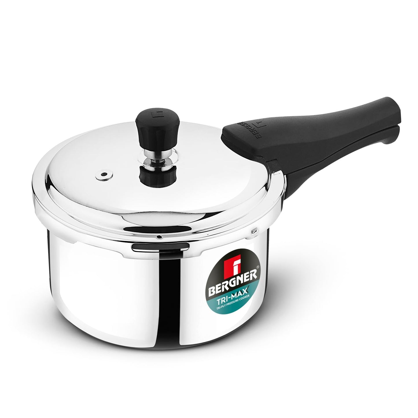 Bergner Tri-Max Junior TriPly 1 Litre Pressure Cooker, Triply Heavy Bottom Outer Lid Mini Pressure Cooker, 1 Pc Free Safety Valve, Measuring Scale Inside - Induction Bottom and Gas Stove Ready