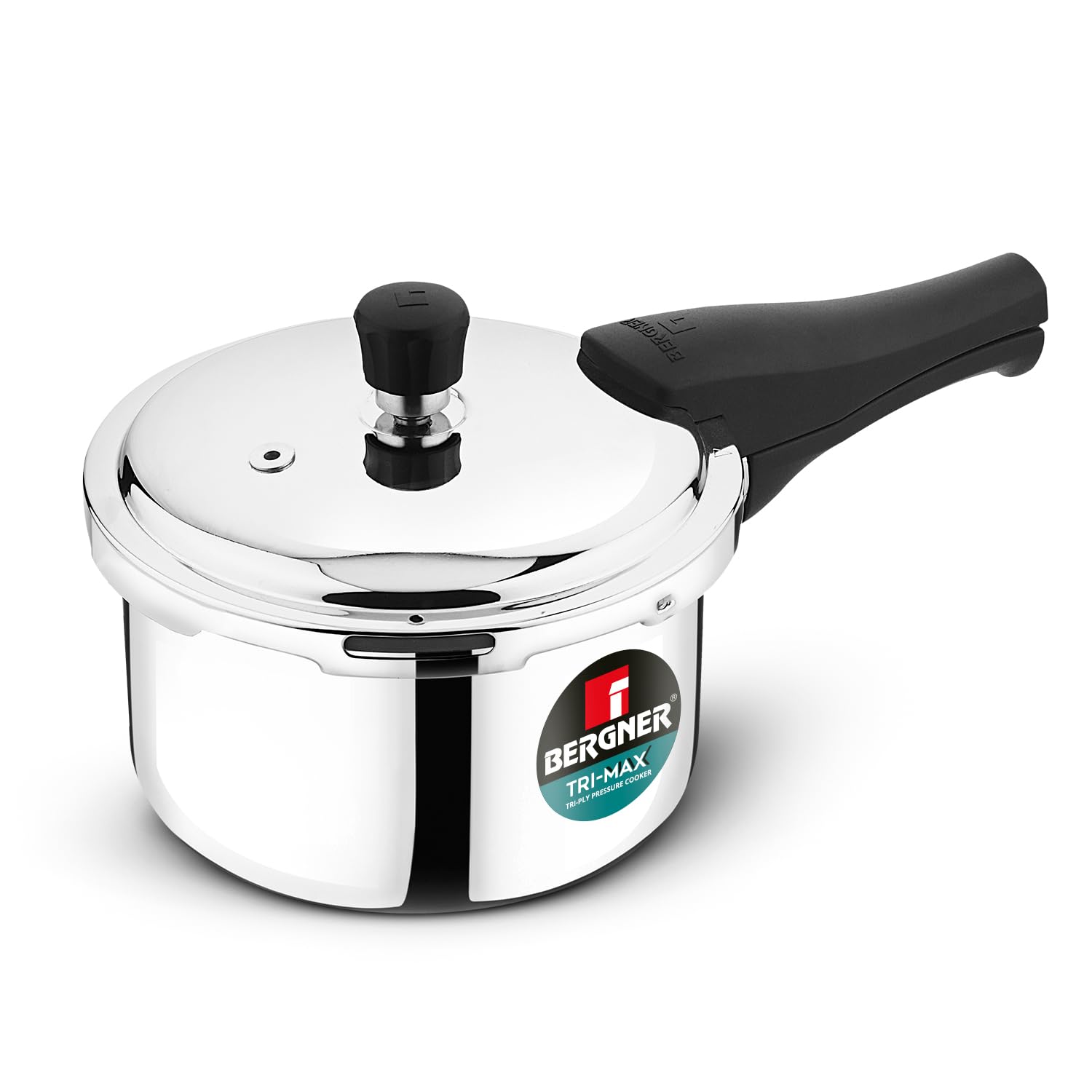 Bergner Tri-Max Junior TriPly 1 Litre Pressure Cooker, Triply Heavy Bottom Outer Lid Mini Pressure Cooker, 1 Pc Free Safety Valve, Measuring Scale Inside - Induction Bottom and Gas Stove Ready