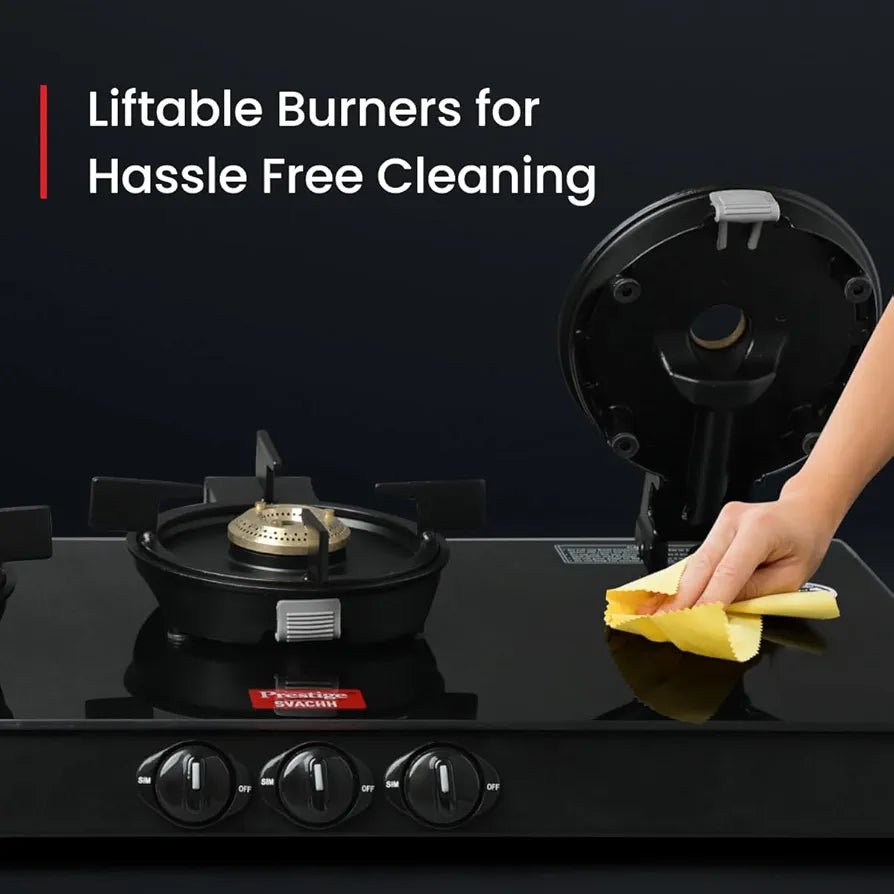 Prestige Svachh Neo Gtsn 03 Toughened Glasstop Gas Stove with Liftable 3 Burners , Open