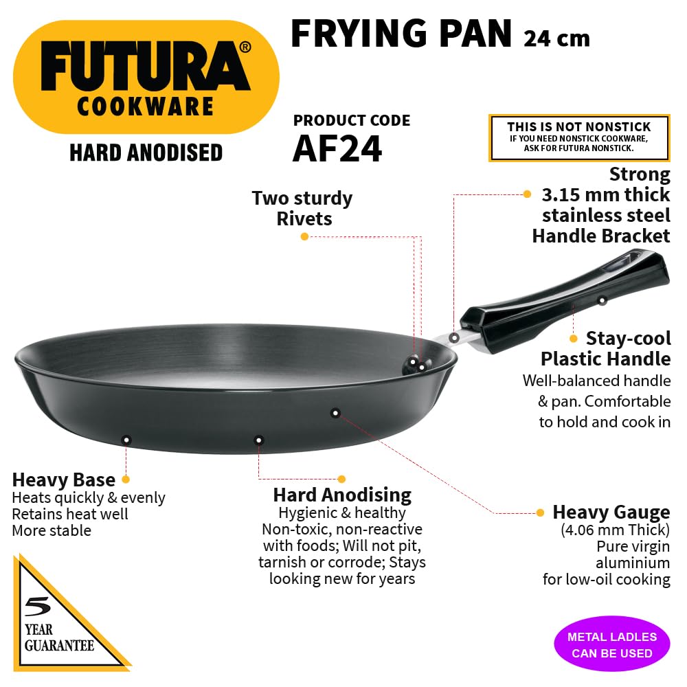 Hawkins Futura 24 cm Frying Pan, Hard Anodised Fry Pan, Black (AF24)