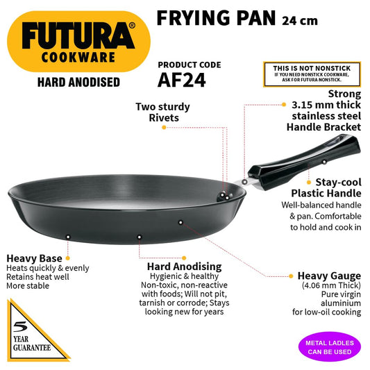 Hawkins Futura 24 cm Frying Pan, Hard Anodised Fry Pan, Black (AF24)