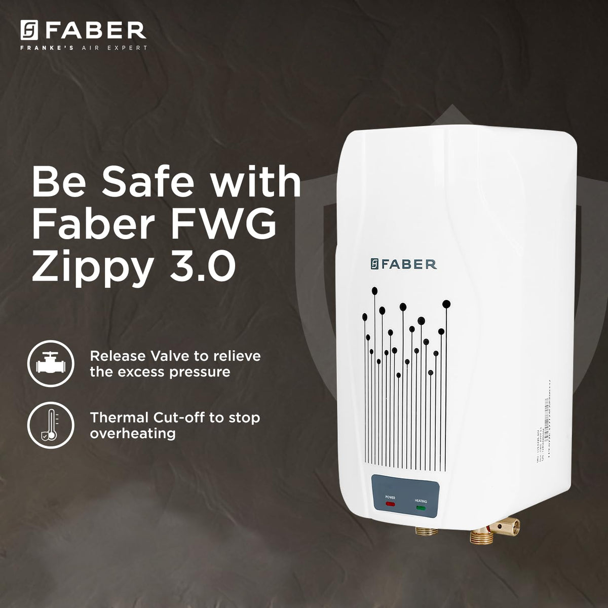 Faber Zippy Instant Geyser 3 Litre| 3000W Powerful Heating | Superior Energy Efficiency | Suitable for Kitchen & Bathroo