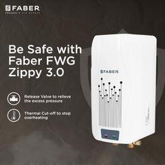 Faber Zippy Instant Geyser 3 Litre| 3000W Powerful Heating | Superior Energy Efficiency | Suitable for Kitchen & Bathroo