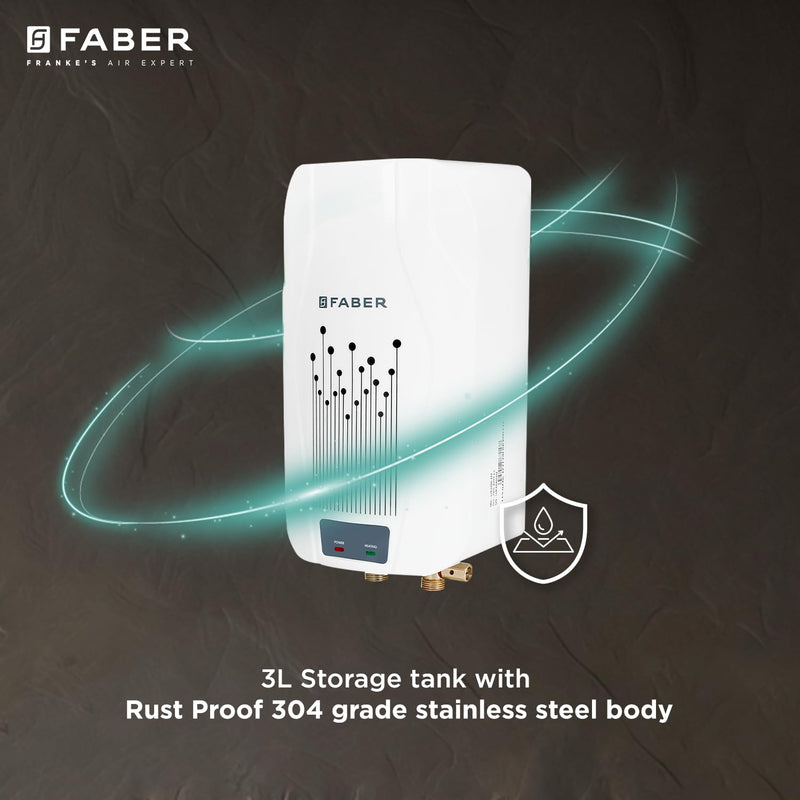 Faber Zippy Instant Geyser 3 Litre| 3000W Powerful Heating | Superior Energy Efficiency | Suitable for Kitchen & Bathroo