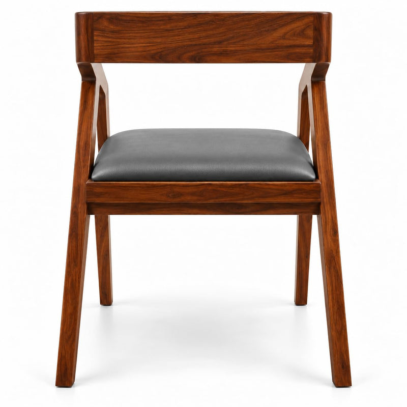 Solid Sheesham Wood Cafe Arm Chair with Grey Upholstered Seat, Modern Wooden Accent Chair for Living Room and C