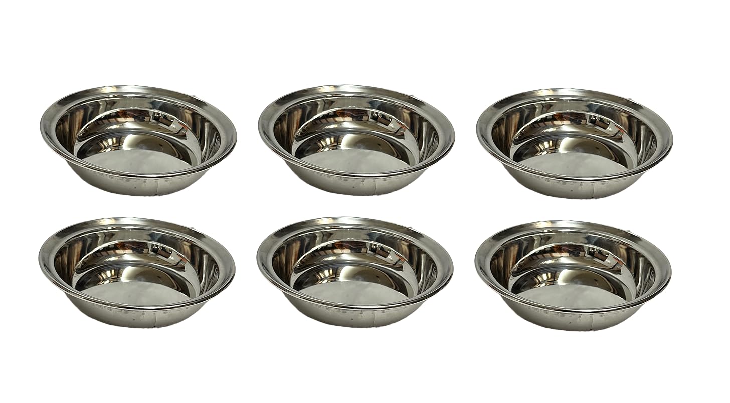 Dynore Stainless Steel 6 Pcs Multiutility Serving Plate for Mendu Vada/Dahi Vada/Daal vada/Halwa Plate