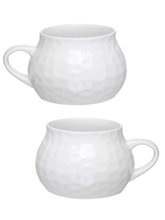Clay Craft Basics - Ceramic Checkered Hammered Soup Maggie and Noodle Cup, 460ml, 2 Pieces, Multicolour