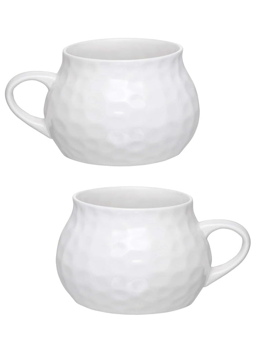 Clay Craft Basics - Ceramic Checkered Hammered Soup Maggie and Noodle Cup, 460ml, 2 Pieces, Multicolour