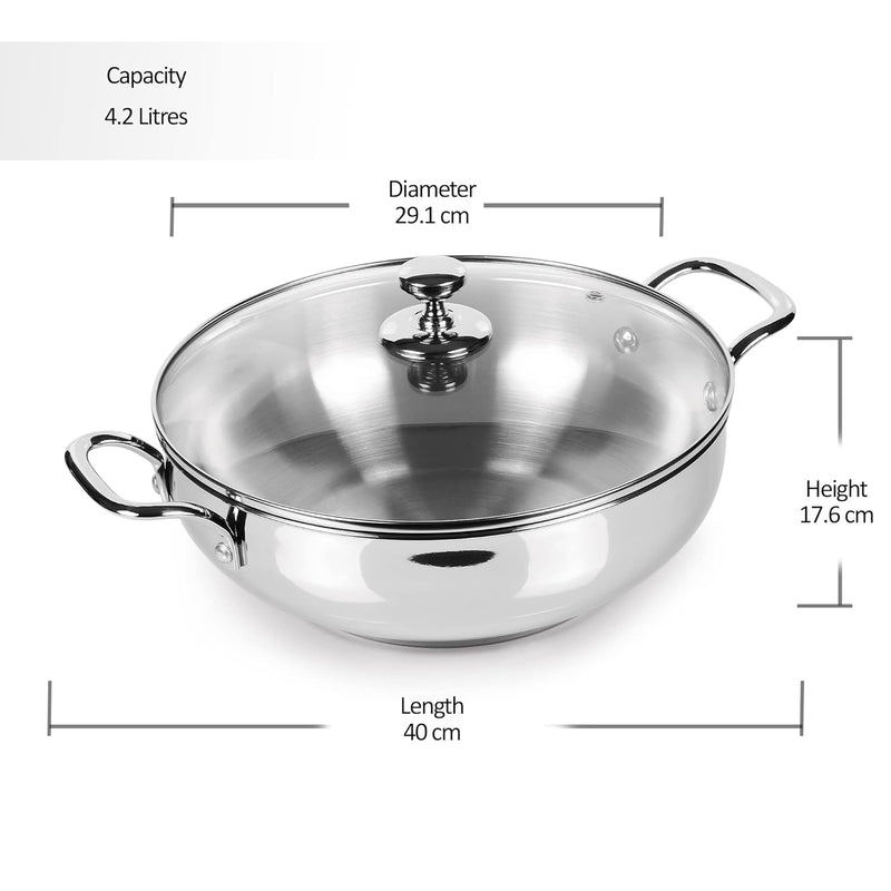 Stainless Steel Kadhai with Glass Lid (Milton Procook)