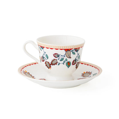 Clay Craft Fine Ceramic Tea Set of 15-1 Tea Pot with Lid +6 Cups+6 Saucers +1 Milk Pot + 1 Sugar Pot (Georgian Super S369)