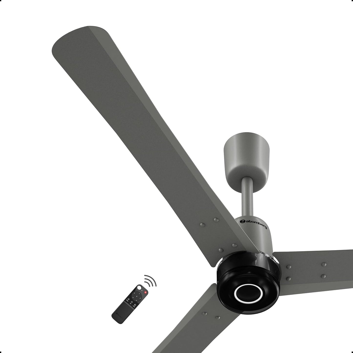 atomberg Renesa Elite Smart 1200mm Voice Enabled BLDC Ceiling Fan with Remote Control | BEE 5 star | High Air Delivery with Moonbeam LED Light | Designer Fan | 5 Year Warranty | Sand Grey