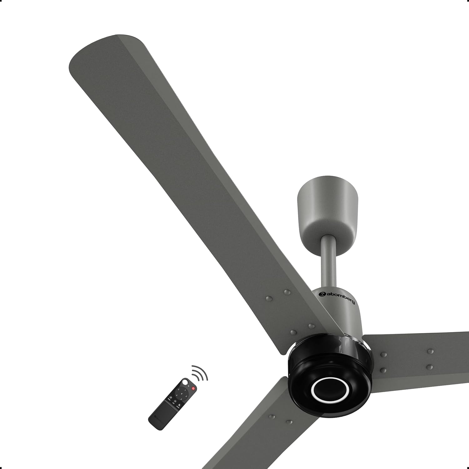 atomberg Renesa Elite Smart 1200mm Voice Enabled BLDC Ceiling Fan with Remote Control | BEE 5 star | High Air Delivery with Moonbeam LED Light | Designer Fan | 5 Year Warranty | Sand Grey