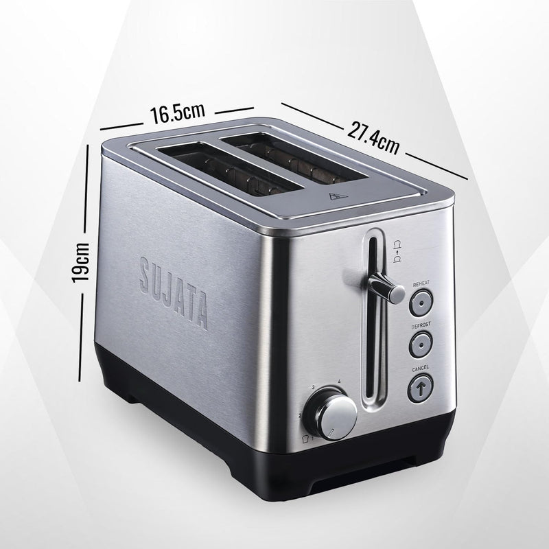 Sujata Pop-up Toaster | Stainless Steel, 7 Heating Modes, Cool Touch, Reheat & Defrost - PT11 - 2 Slice, 900W