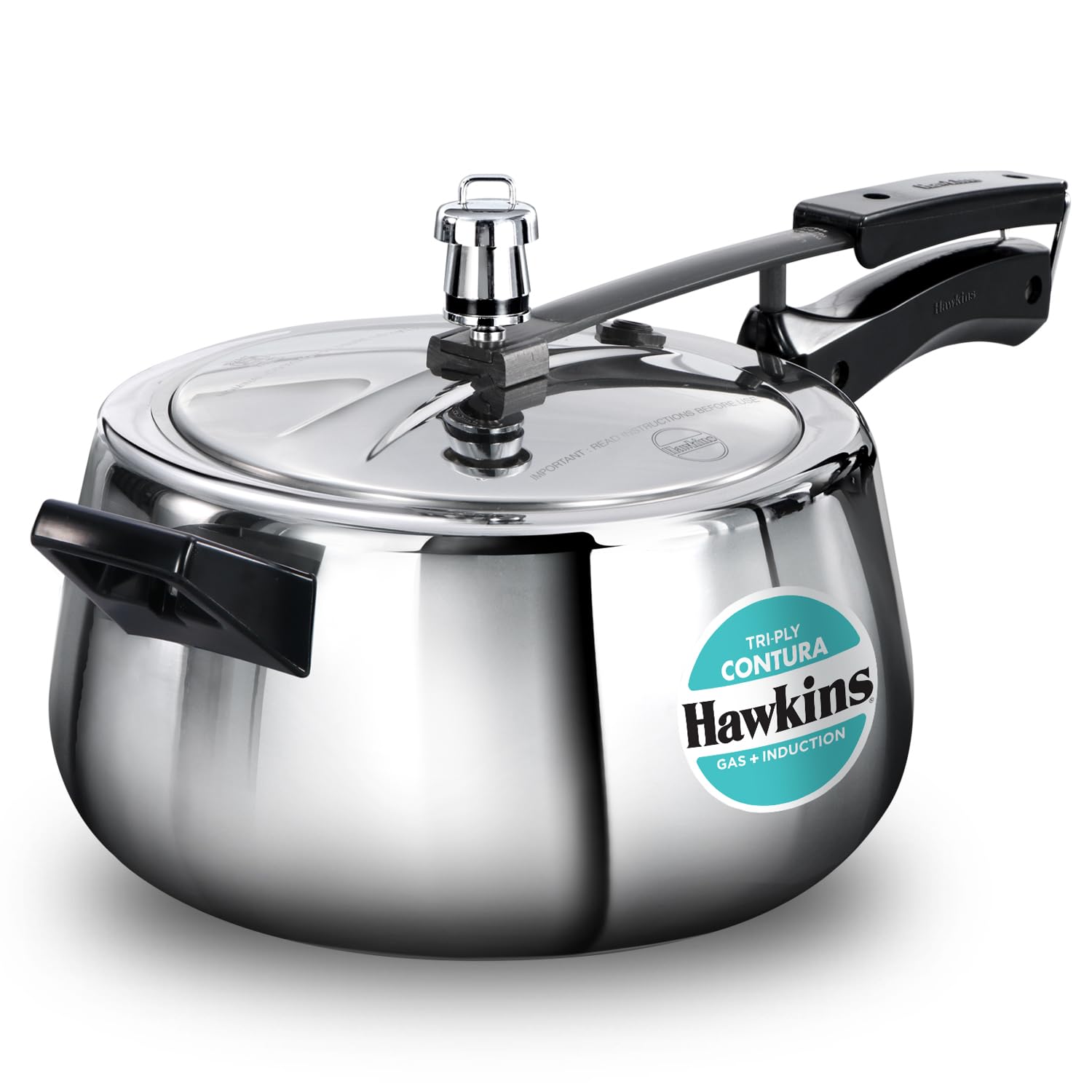 Hawkins 5 Litre Triply Contura Pressure Cooker, Triply Stainless Steel Induction & Contura shaped Cooker, Silver (SSTCO50)