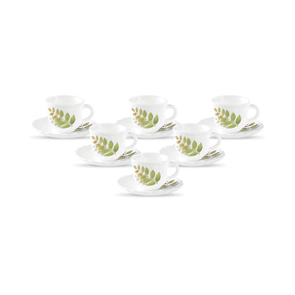 La Opala Diva, Opal Glass Crockery | Cup & Saucer Tulip Regular, Set of 12 | Autumn Shadow, 160 ml | for Tea & Coffee | Microwave Safe | 100% Vegetarian | Extra Strong | Super Light | Super White