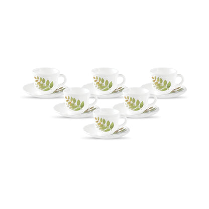 La Opala Diva, Opal Glass Crockery | Cup & Saucer Tulip Regular, Set of 12 | Misty Drops, 160 ml | for Tea & Coffee | Microwave Safe | 100% Vegetarian | Extra Strong | Super Light | Super White