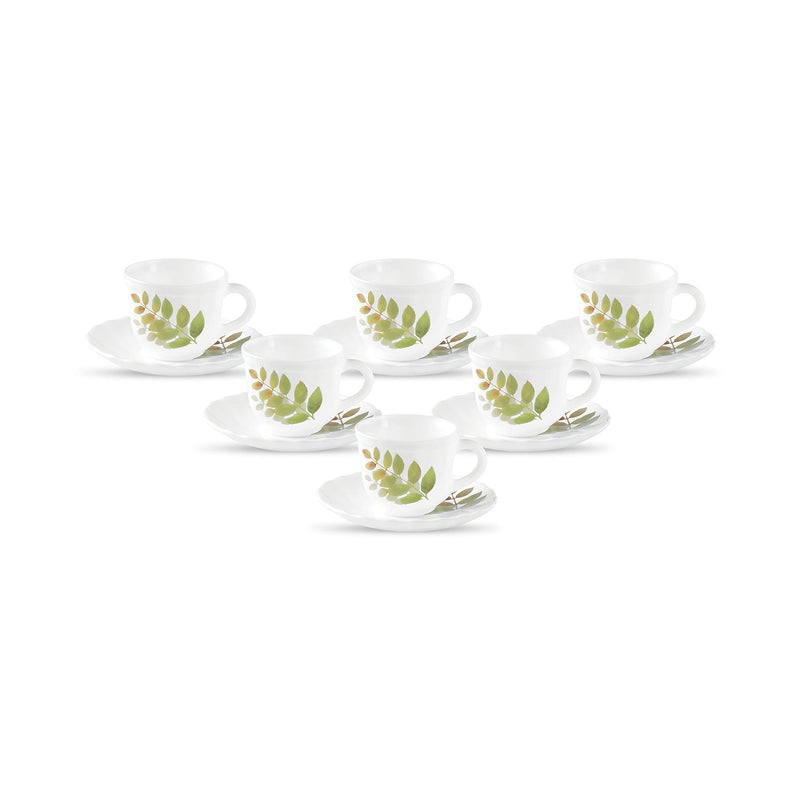 La Opala Diva, Opal Glass Crockery | Cup & Saucer Tulip Regular, Set of 12 | Twilight Bouquet, 160 ml | for Tea & Coffee | Microwave Safe | 100% Vegetarian | Extra Strong | Super Light | Super White