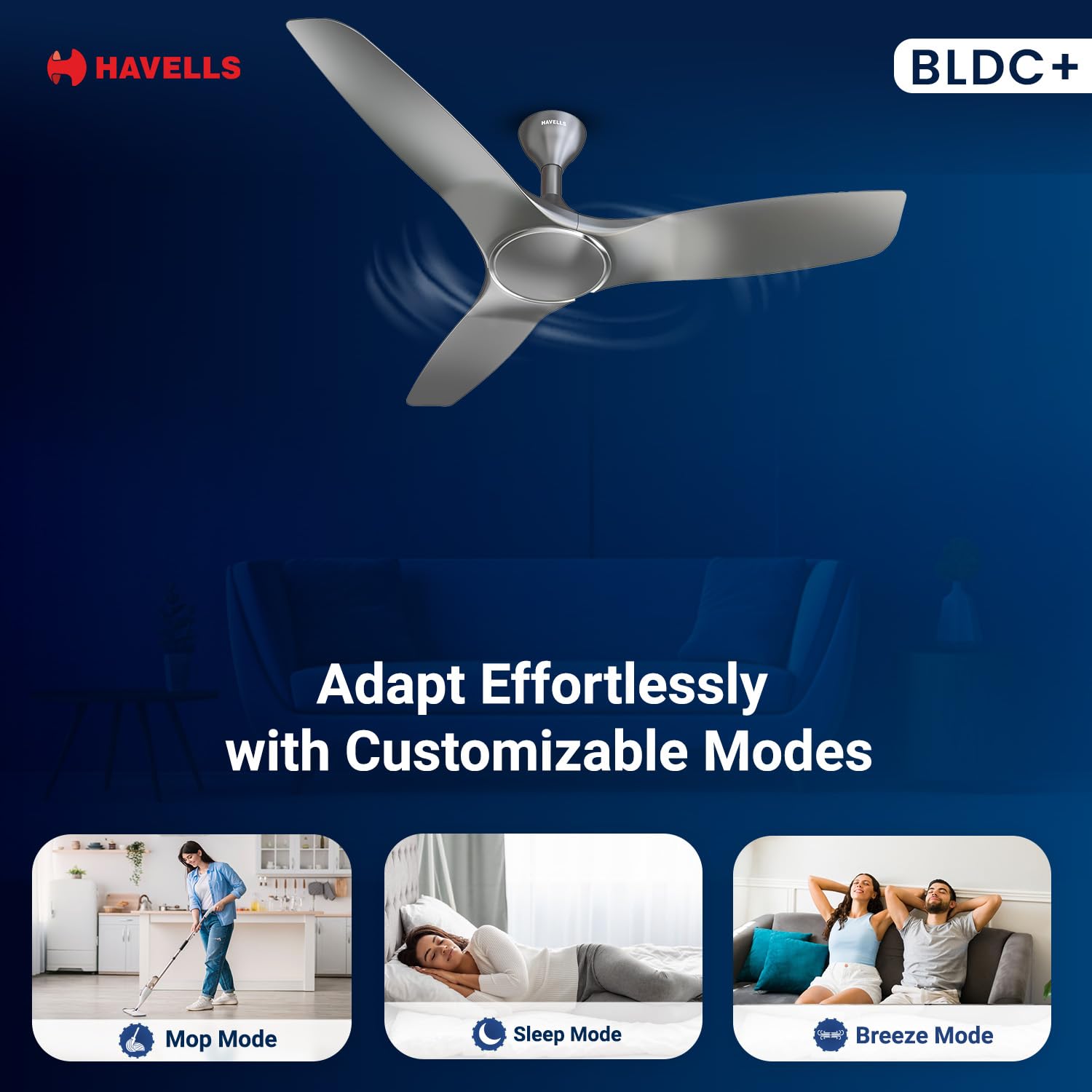 Havells 1200mm Stealth Air BLDC Motor Ceiling Fan | Remote Controlled, High Air Delivery Fan | 5 Star Rated, Upto 60% Energy Saving, 2 Year Brand Warranty | (Pack of 1, Slate)