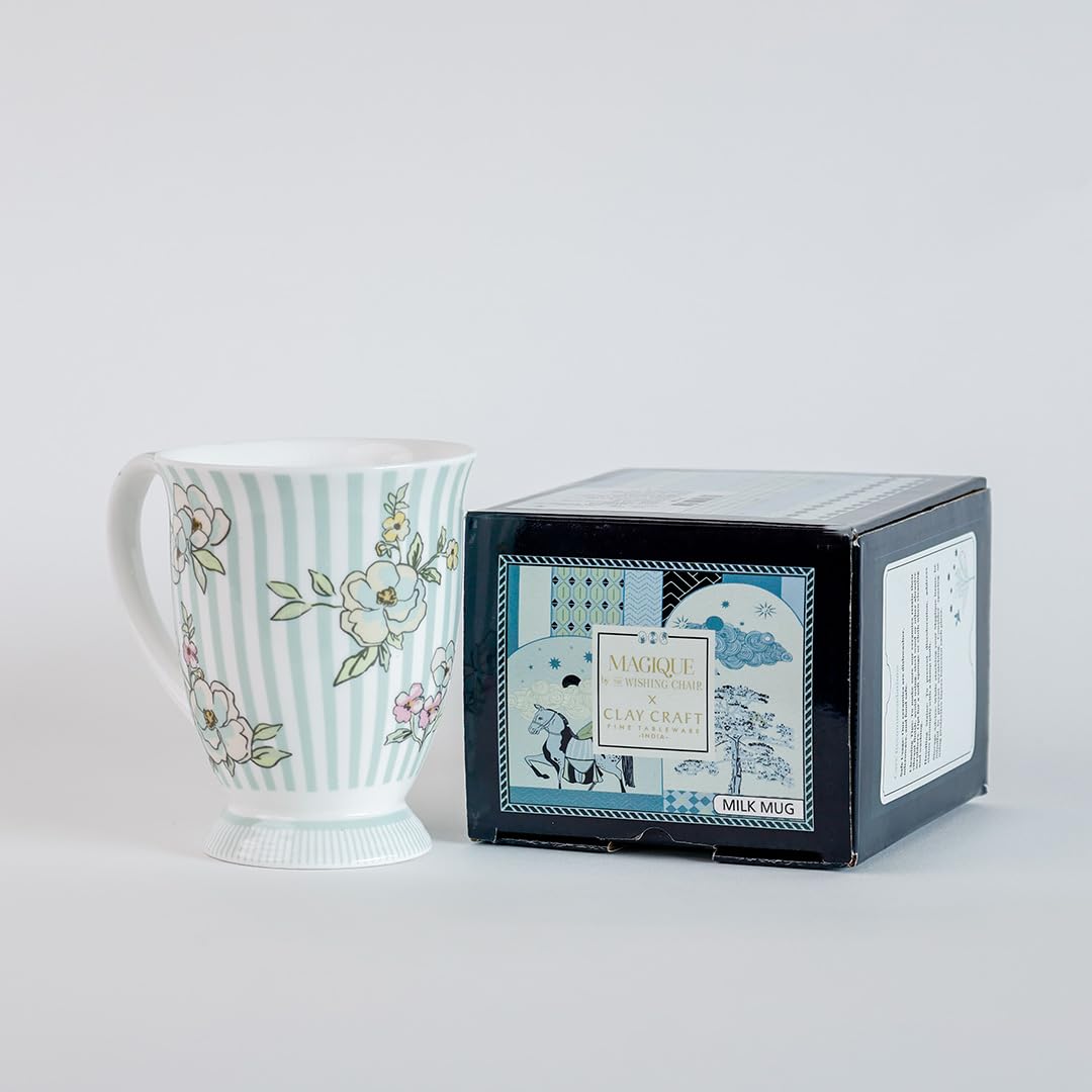 Magique by The Wishing Chair x ClayCraft : Stripe Happy Days Ceramic Coffee Mug 300ml | Fine China Milk Tea Cup | Microwave & Dishwasher Safe | Elegant Mug for Home Office Gifting
