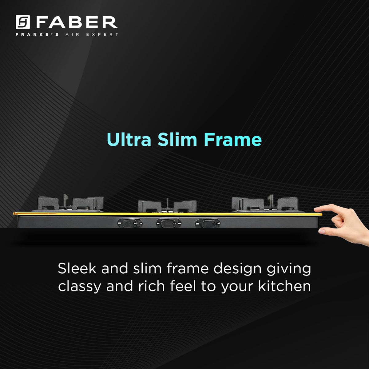 Faber Stylish 3 Brass Burners 77cm Sleek Cooktop |Manual Ignition|MS Powder Coated Pan Support|Black Glass Finish|5 Yrs 