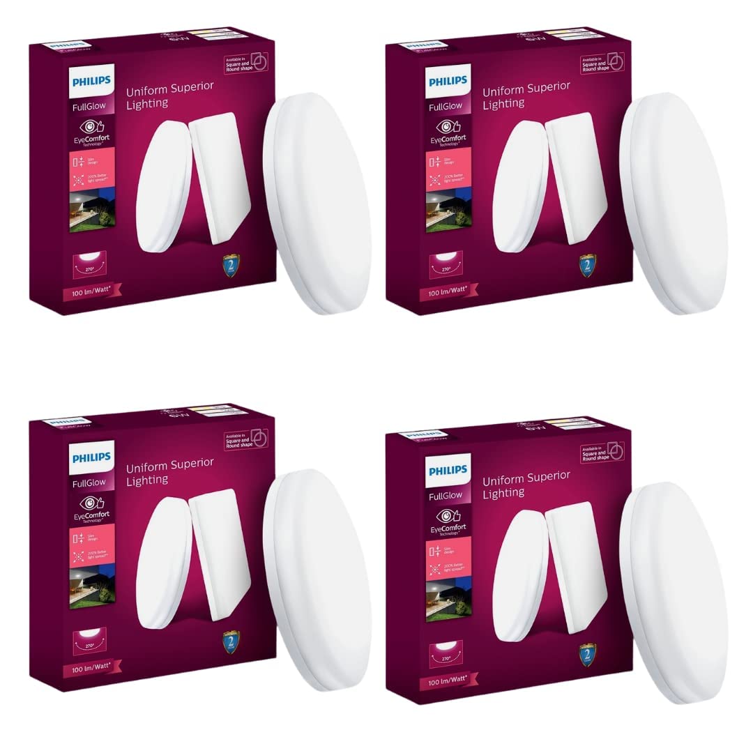 Philips Rimless Full Glow 18-Watt Round LED Surface Downlighter for Ceiling (Pack of 4)