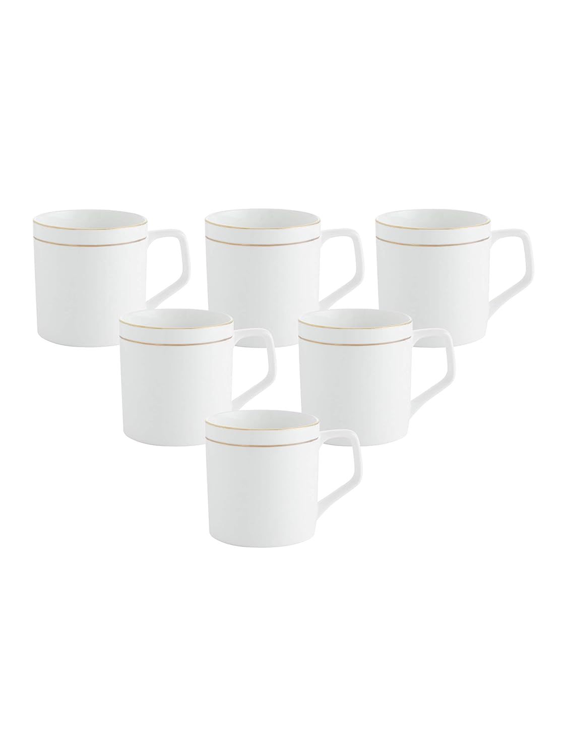 Clay Craft Elegant Gold Line Coffee/Tea Cups Set of 6 Perfect for Daily use 180 ml, White, Standard (Director-Set of 6)