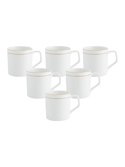 Clay Craft Elegant Gold Line Coffee/Tea Cups Set of 6 Perfect for Daily use 180 ml, White, Standard (Director-Set of 6)