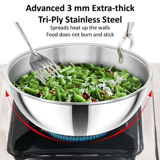 Hawkins 2.5 Litre Metro Kadhai, Triply Stainless Steel Induction Tasla, Silver (SSTA25)