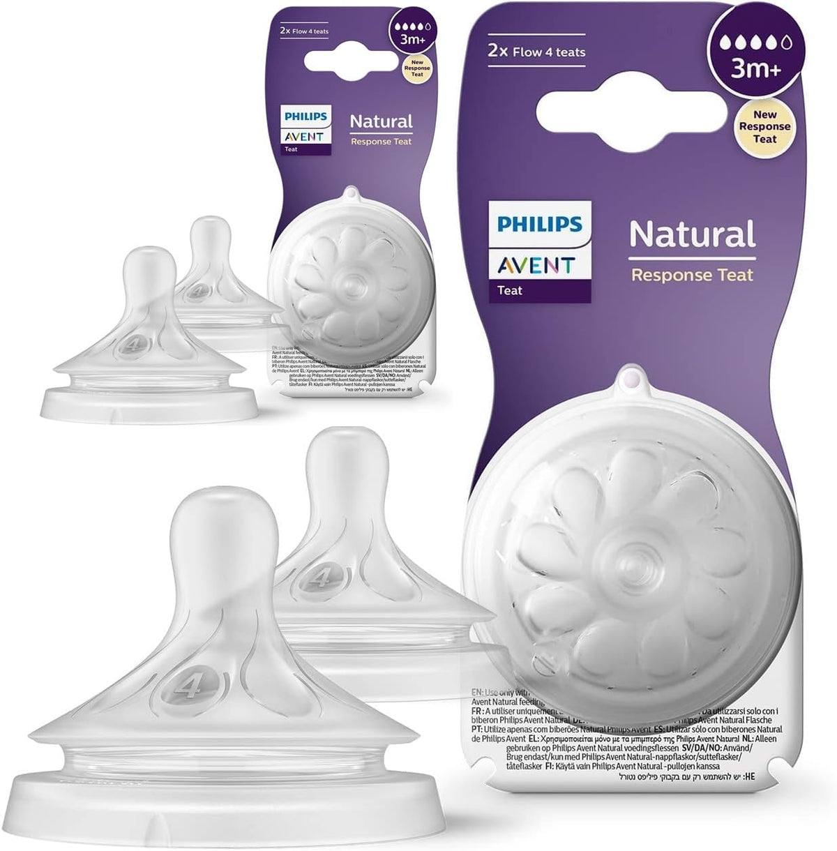 Philips Avent Natural Response Bottle Teat - 4 x Baby Bottle Flow 4 Teats for Babies Aged 3+ Months