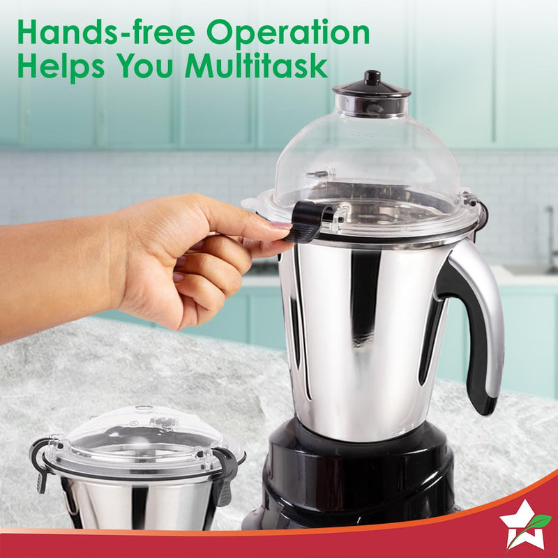 Wonderchef Galaxy Mixer Grinder 1000 W 100% Copper Motor, 4 Stainless Steel Jars, Black & Grey, 5 Years Warranty